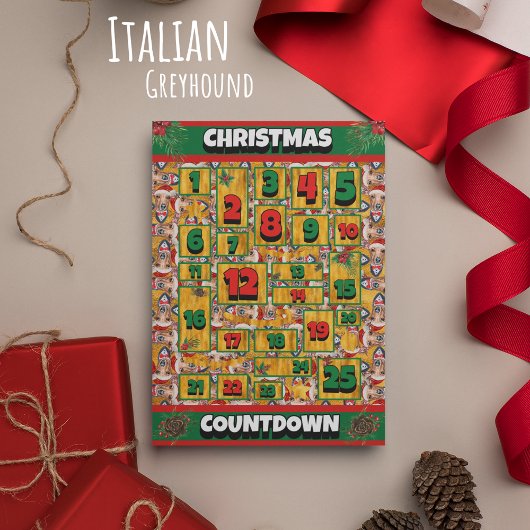Greyhound Dog Countdown Weihnachtsfest Advent Feiertagskarte
