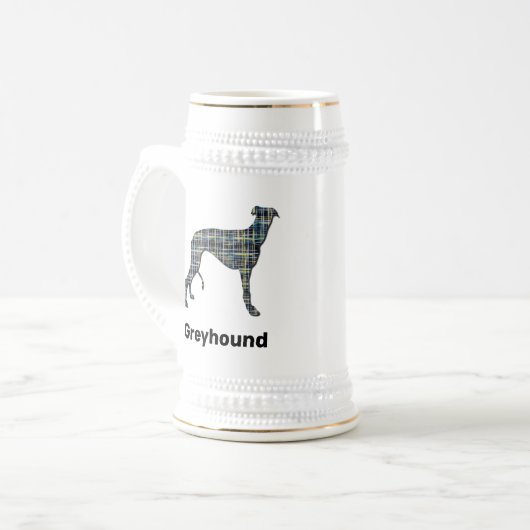 Greyhound Dog Gelb & Blau Gitter Linien Bierglas (Vorderseite Links)