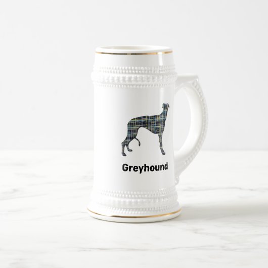 Greyhound Dog Gelb & Blau Gitter Linien Bierglas (VorderseiteRechts)