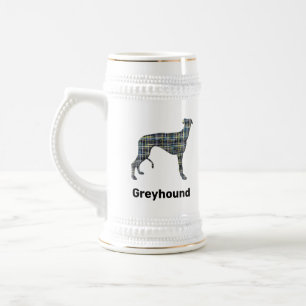 Greyhound Dog Gelb & Blau Gitter Linien Bierglas