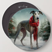 Greyhound Dog in Schneehocht Button (Vorne & Hinten)