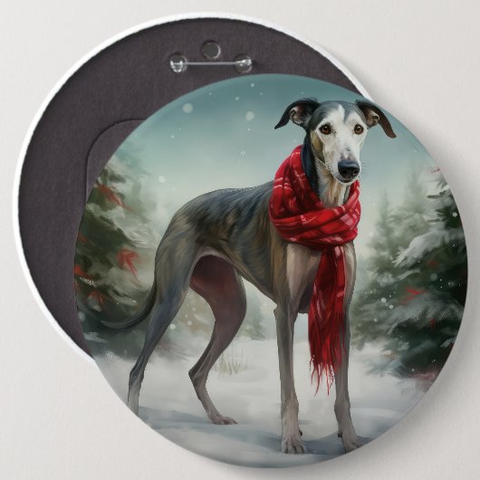 Greyhound Dog in Schneehocht Button (Vorne & Hinten)