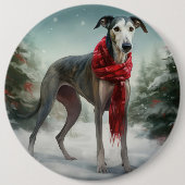 Greyhound Dog in Schneehocht Button (Vorderseite)