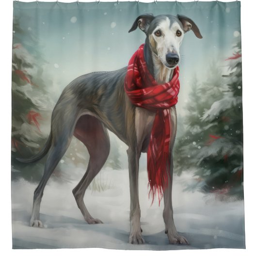 Greyhound Dog in Schneehocht Duschvorhang (Vorderseite)