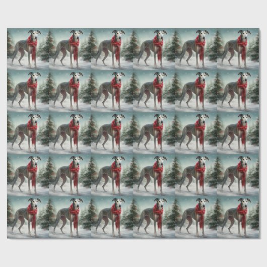 Greyhound Dog in Schneehocht Geschenkpapier (Flach)