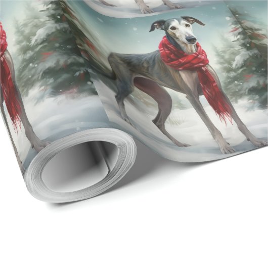 Greyhound Dog in Schneehocht Geschenkpapier (Rolleneckpunkt)