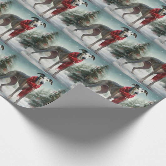 Greyhound Dog in Schneehocht Geschenkpapier (Ecke)
