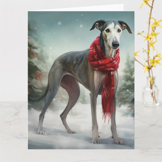 Greyhound Dog in Schneehocht Karte (Gelbe Blume)