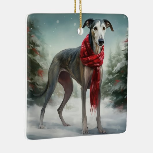 Greyhound Dog in Schneehocht Keramikornament (Rechts)