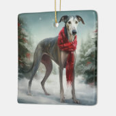 Greyhound Dog in Schneehocht Keramikornament (Links)