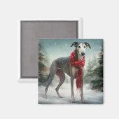Greyhound Dog in Schneehocht Magnet (Vorderseite/Rückseite)