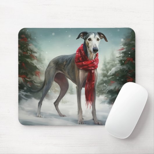 Greyhound Dog in Schneehocht Mousepad (Mit Mouse)