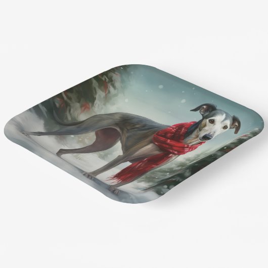 Greyhound Dog in Schneehocht Pappteller (Gewinkelt)