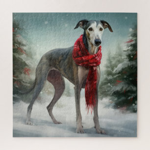 Greyhound Dog in Schneehocht Puzzle