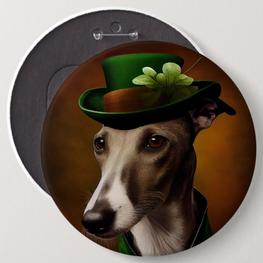 Greyhound Dog in St. Patrick's Day Dress Button (Vorne & Hinten)