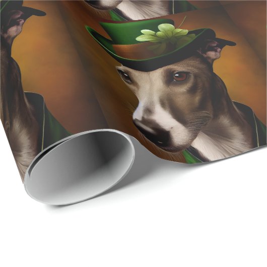 Greyhound Dog in St. Patrick's Day Dress Geschenkpapier (Rolleneckpunkt)