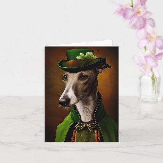 Greyhound Dog in St. Patrick's Day Dress Karte (Orchidee)