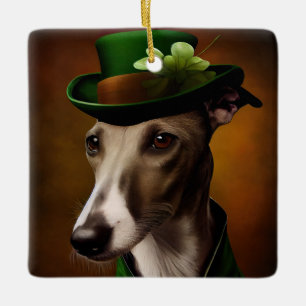 Greyhound Dog in St. Patrick's Day Dress Keramikornament