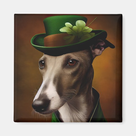 Greyhound Dog in St. Patrick's Day Dress Magnet (Vorne)
