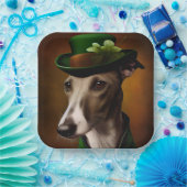Greyhound Dog in St. Patrick's Day Dress Pappteller (Party)
