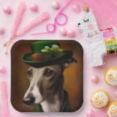 Greyhound Dog in St. Patrick's Day Dress Pappteller (Party)