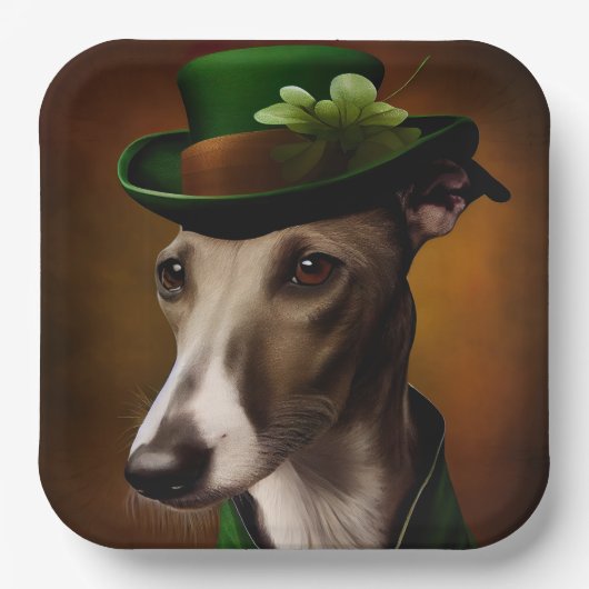 Greyhound Dog in St. Patrick's Day Dress Pappteller (Vorderseite)