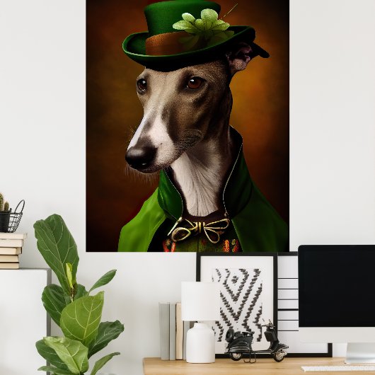 Greyhound Dog in St. Patrick's Day Dress Poster (Heimbüro)