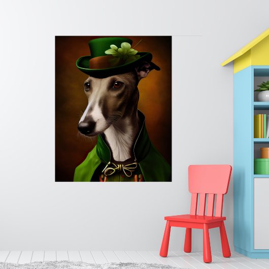 Greyhound Dog in St. Patrick's Day Dress Poster (Kinderzimmer 1)