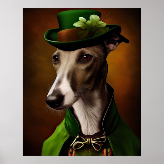 Greyhound Dog in St. Patrick's Day Dress Poster (Vorne)