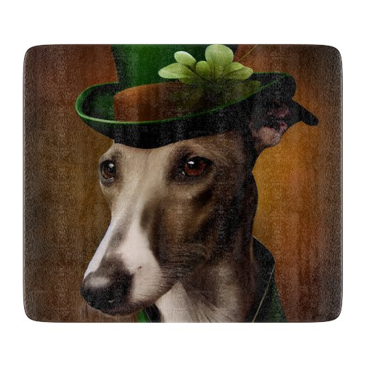 Greyhound Dog in St. Patrick's Day Dress Schneidebrett (Vorderseite)