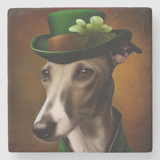 Greyhound Dog in St. Patrick's Day Dress Steinuntersetzer (Vorderseite)