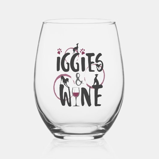 Greyhound Dog Mama Weinliebhaber Witziger Text Weinglas Ohne Stiel (Vorderseite)