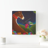 GREYHOUND DOG MIT HUMMINGBIRD WALL CLOCK QUADRATISCHE WANDUHR (Zuhause)