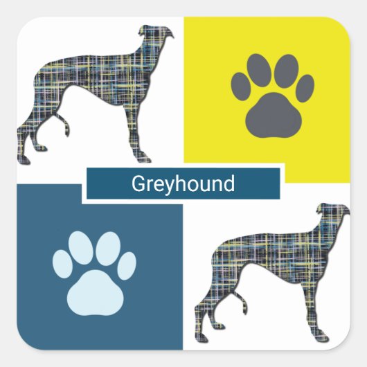 Greyhound Dog & Paw Y&B Grid Square Sticker (Vorderseite)