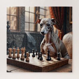 Greyhound Dog Playing Schach Puzzle