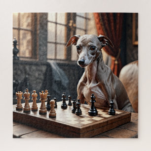 Greyhound Dog Playing Schach Puzzle