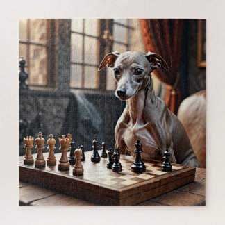Greyhound Dog Playing Schach Puzzle