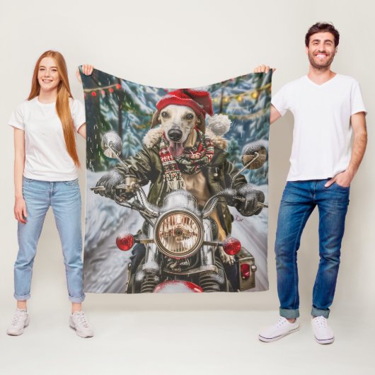 Greyhound Dog Riding Motorrad Weihnachten Fleecedecke (Beispiel)