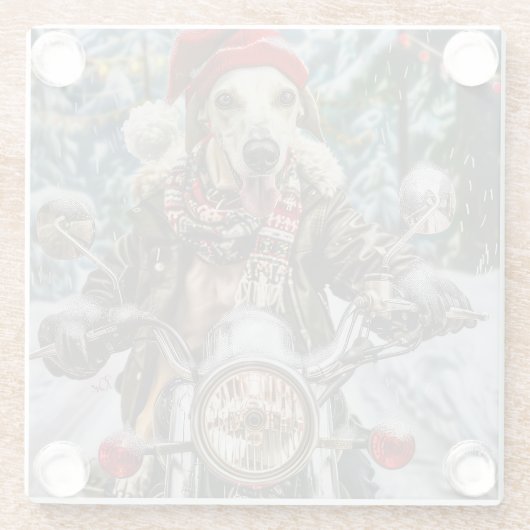 Greyhound Dog Riding Motorrad Weihnachten Glasuntersetzer (Rückseite)