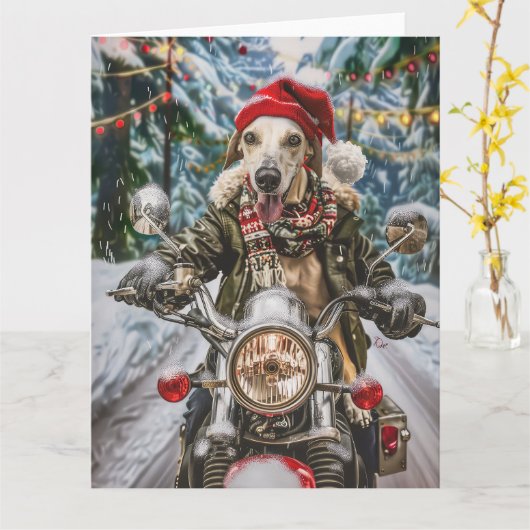 Greyhound Dog Riding Motorrad Weihnachten Karte (Gelbe Blume)