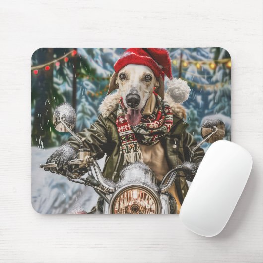 Greyhound Dog Riding Motorrad Weihnachten Mousepad (Mit Mouse)