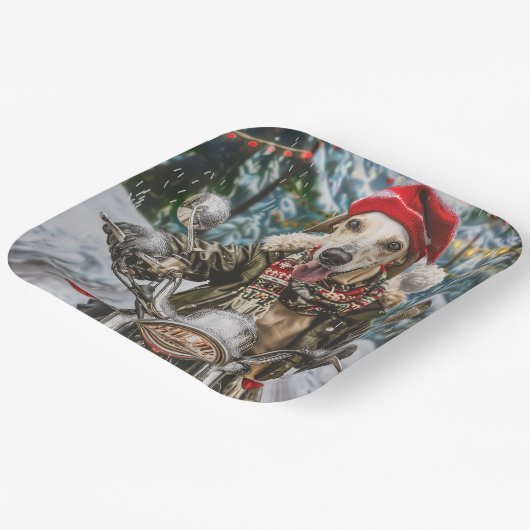 Greyhound Dog Riding Motorrad Weihnachten Pappteller (Gewinkelt)