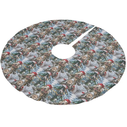 Greyhound Dog Riding Motorrad Weihnachten Polyester Weihnachtsbaumdecke (Schrägansicht)