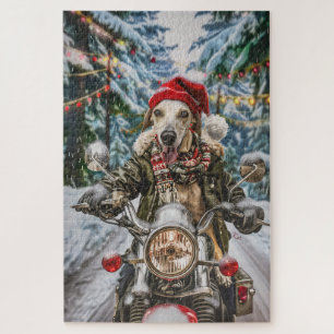 Greyhound Dog Riding Motorrad Weihnachten Puzzle