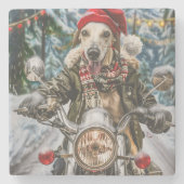 Greyhound Dog Riding Motorrad Weihnachten Steinuntersetzer (Vorderseite)