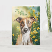 Greyhound Dog Tiny Yellow Flowers Birthday Karte (Vorderseite)