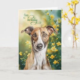 Greyhound Dog Tiny Yellow Flowers Birthday Karte