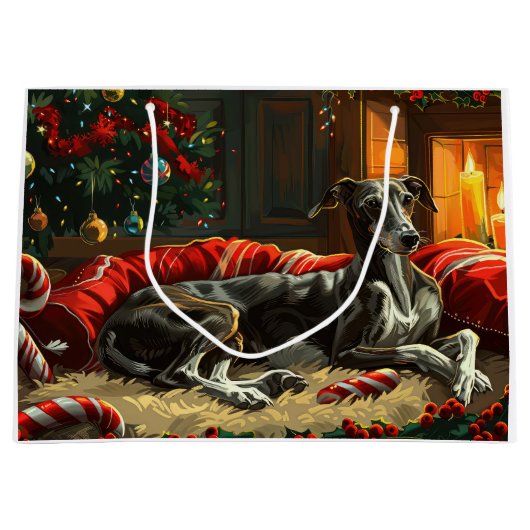 Greyhound Dog Weihnachtsfest Große Geschenktüte (Vorderseite)