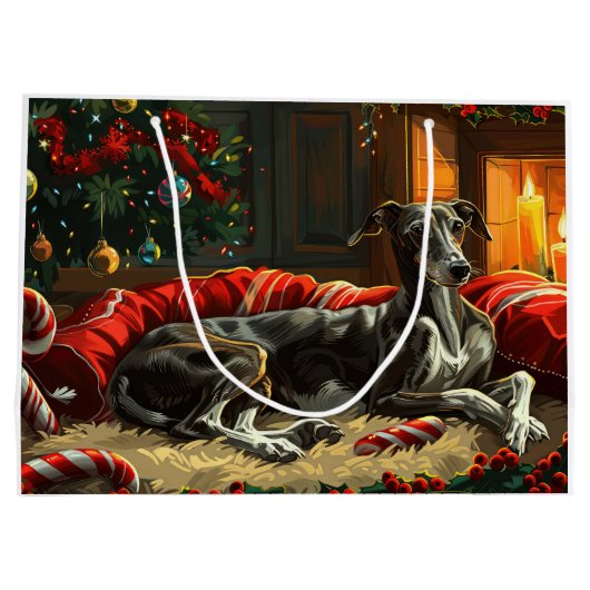 Greyhound Dog Weihnachtsfest Große Geschenktüte (Rückseite)