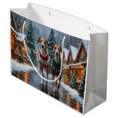 Greyhound Dogs Christmas Snow Holiday Große Geschenktüte (Rückseite Schrägansicht)